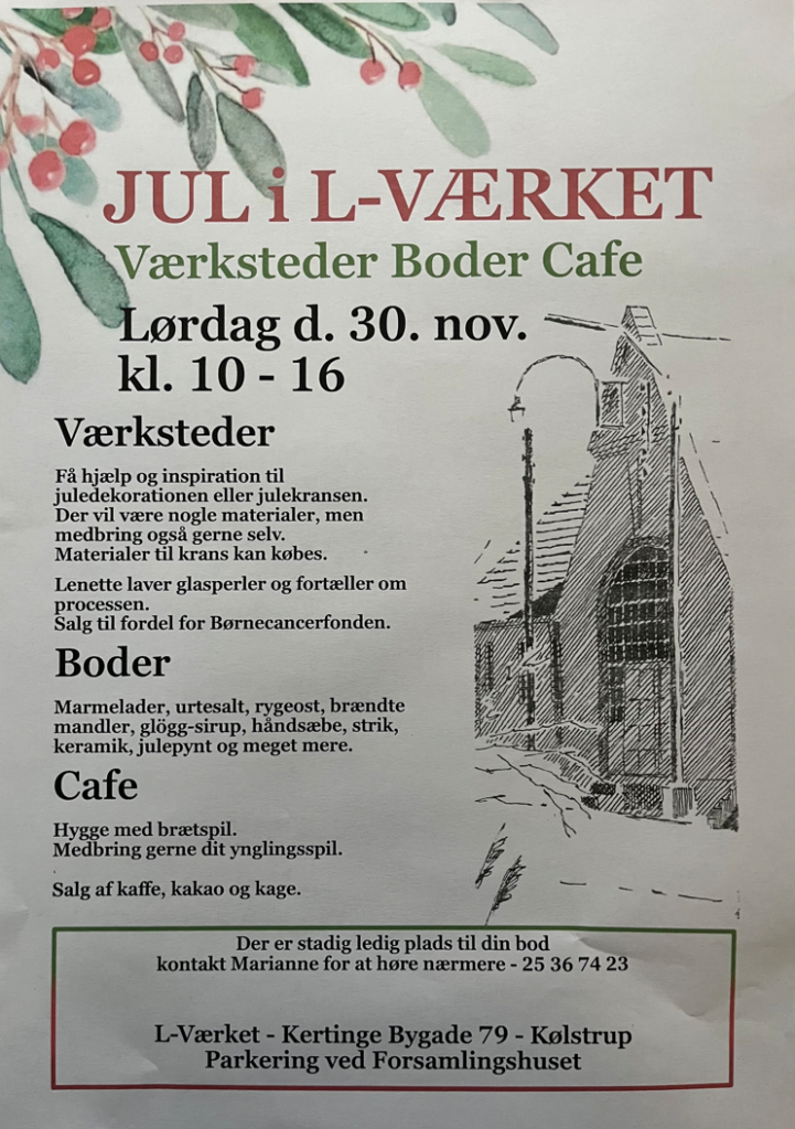 Reklame for julearrangement i foreningen L-værket 30. november 2024